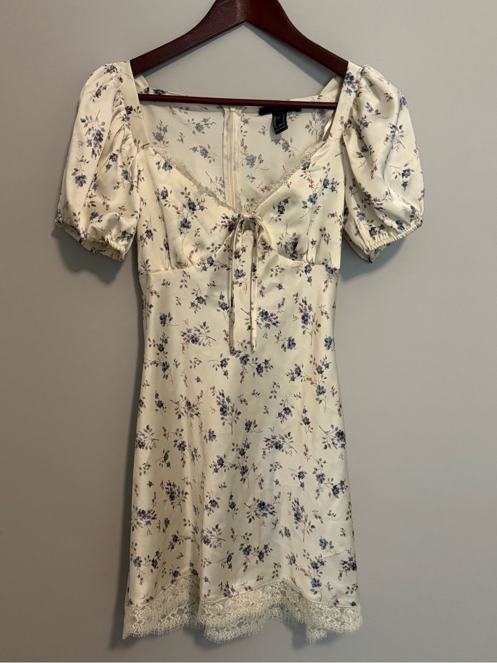 Forever 21 Women Cream Floral Babydoll Slip Dress S Lace Fairy Coquette Romantic